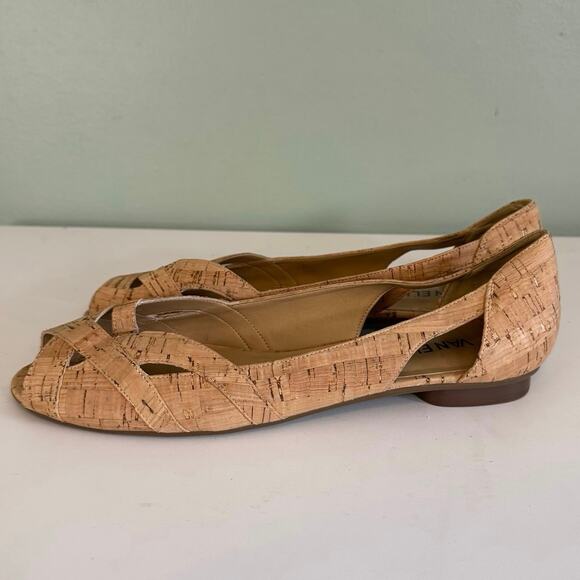 Van Eli Women 11.5 Brown Natural Cork Peep Toe Flat Slip On Casual Cutout Sandal - Picture 8 of 12